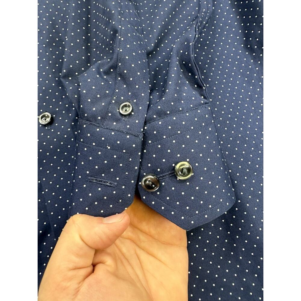 ETON Contemporary Fit Dress Shirt 16.5 42 Navy Blue White Polka Dot Twill Luxury - Picture 5 of 9